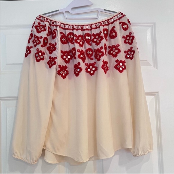 Tory Burch Layla Silk Embroidered Sequin Blouse Cream 6 - Picture 15 of 15